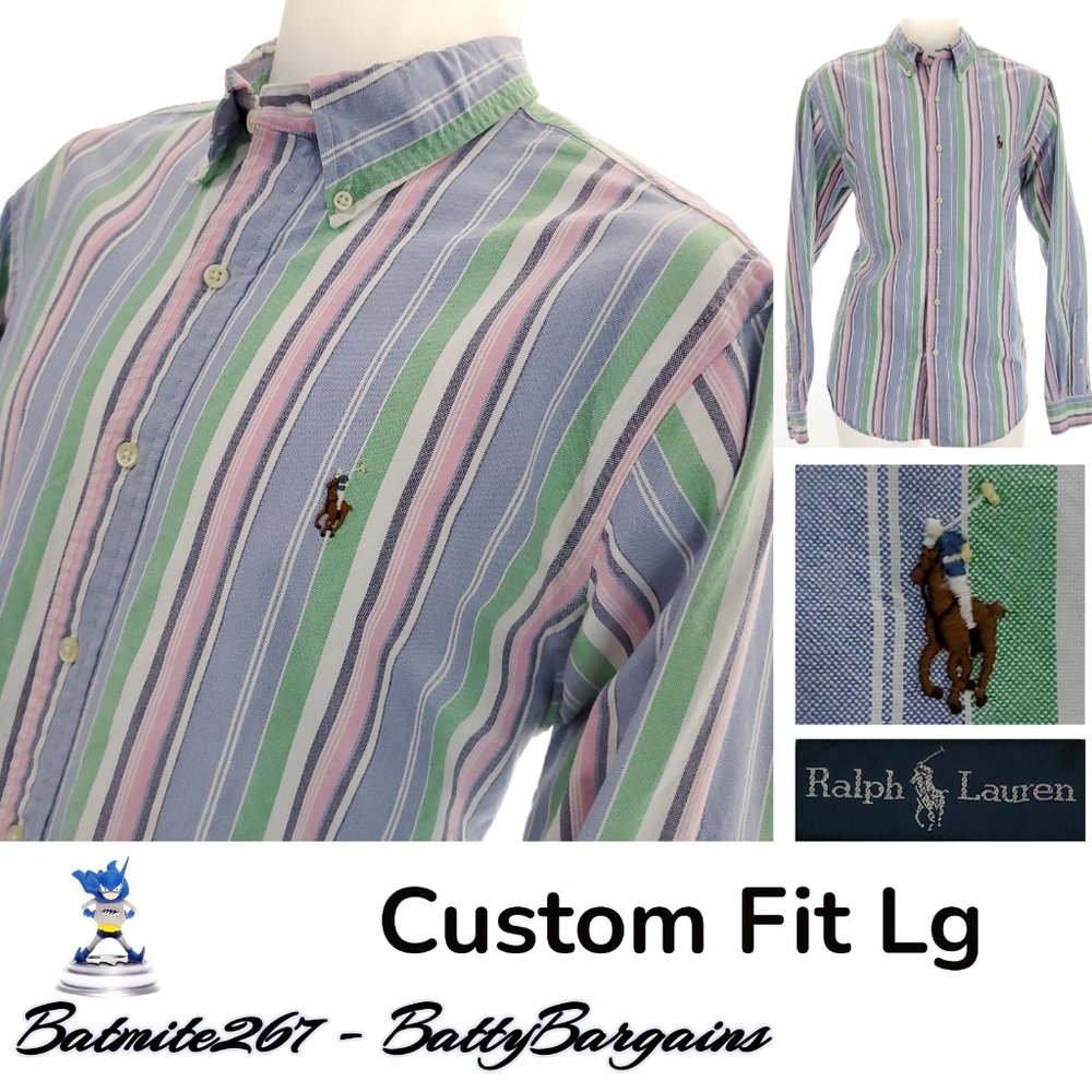 L VTG POLO Ralph Lauren Mens Custom Fit Shirt L/S